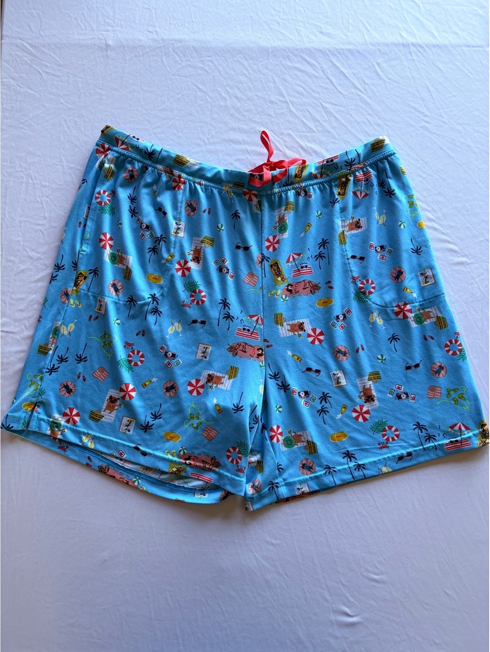 Cuddl Duds Womens Pajama Shorts XL Blue Tropical Vacation Print Lounge Sleep